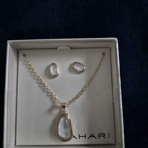 Tahari Gold Necklace Set with White Accents
